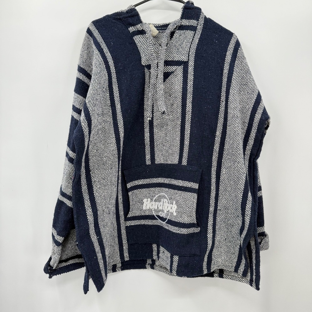 Hard Rock Cafe Tijuana Mexico Baja Hoodie Poncho Striped Cotton Acrylic XL